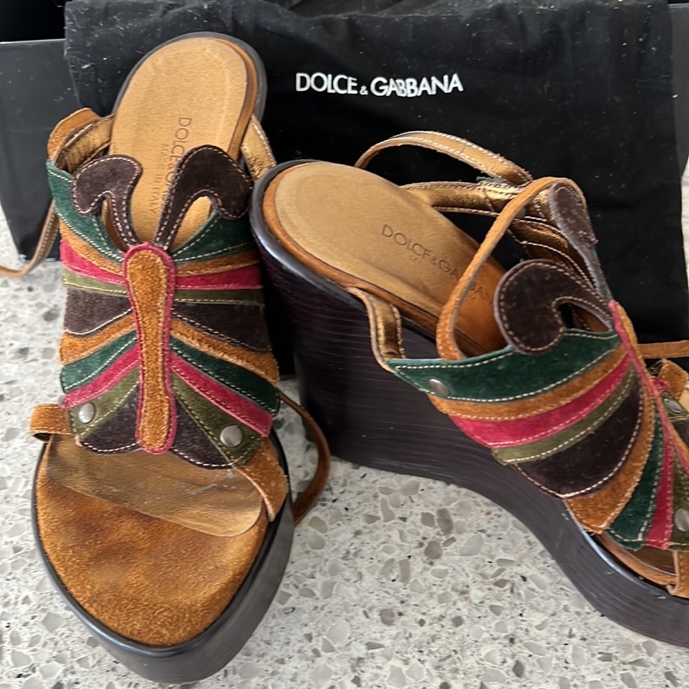 Vintage Dolce & Gabbana butterfly wedge sandals